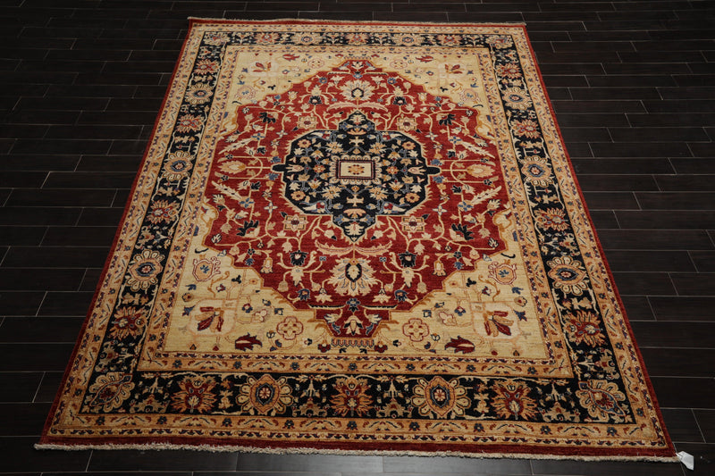 8'7"x11'3" Hand Knotted Wool Stone Wash Peshawar Vegetable Dyes Herizz Area Rug Burnt Orange