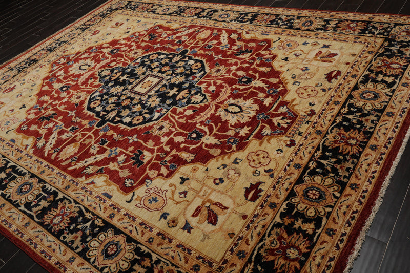 8'7"x11'3" Hand Knotted Wool Stone Wash Peshawar Vegetable Dyes Herizz Area Rug Burnt Orange
