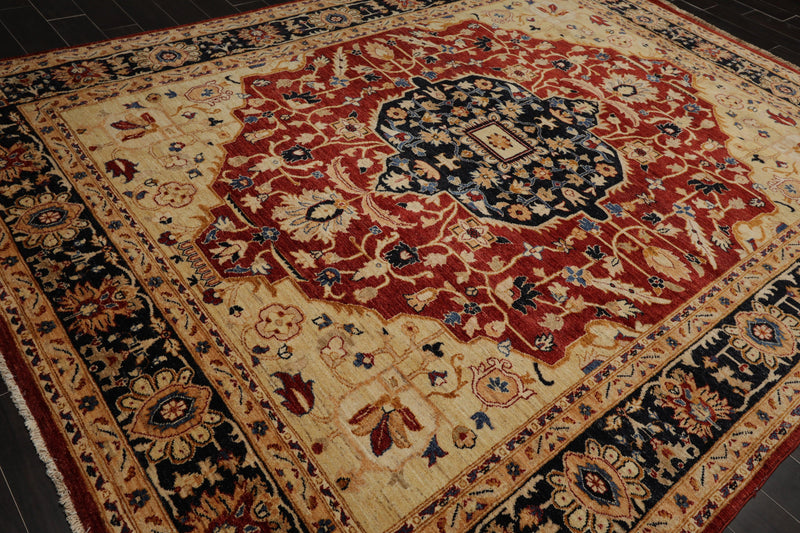 8'7"x11'3" Hand Knotted Wool Stone Wash Peshawar Vegetable Dyes Herizz Area Rug Burnt Orange