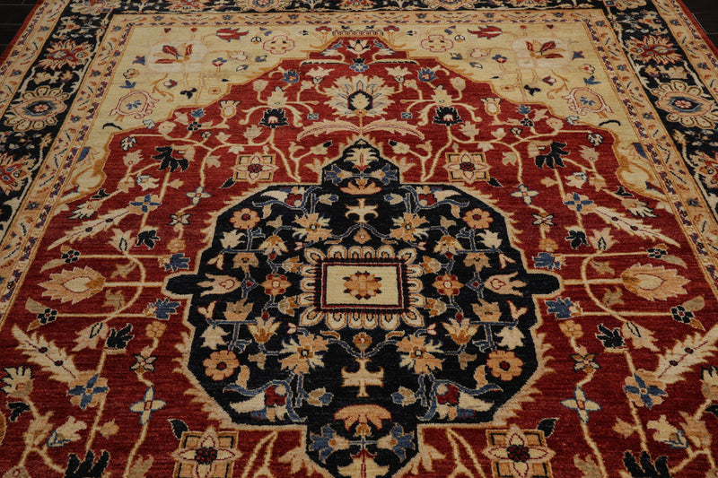 8'7"x11'3" Hand Knotted Wool Stone Wash Peshawar Vegetable Dyes Herizz Area Rug Burnt Orange