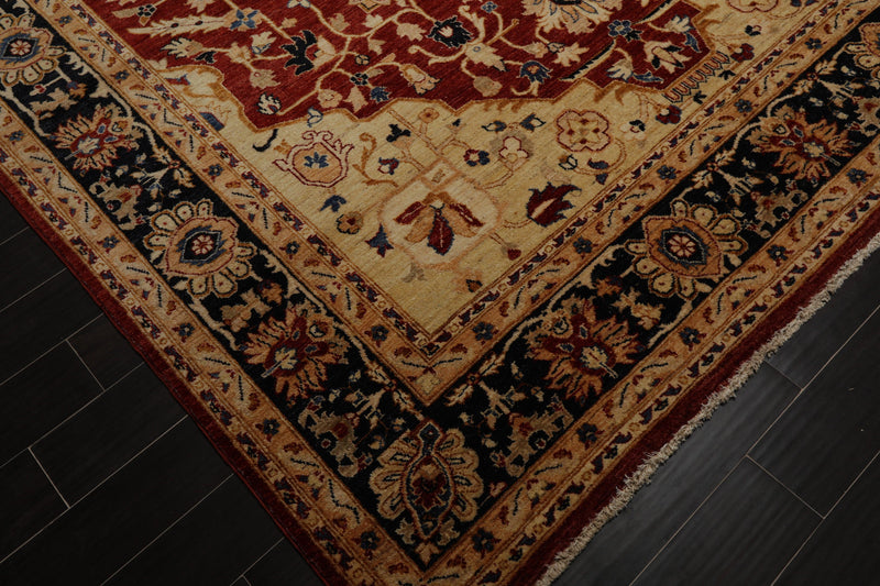 8'7"x11'3" Hand Knotted Wool Stone Wash Peshawar Vegetable Dyes Herizz Area Rug Burnt Orange