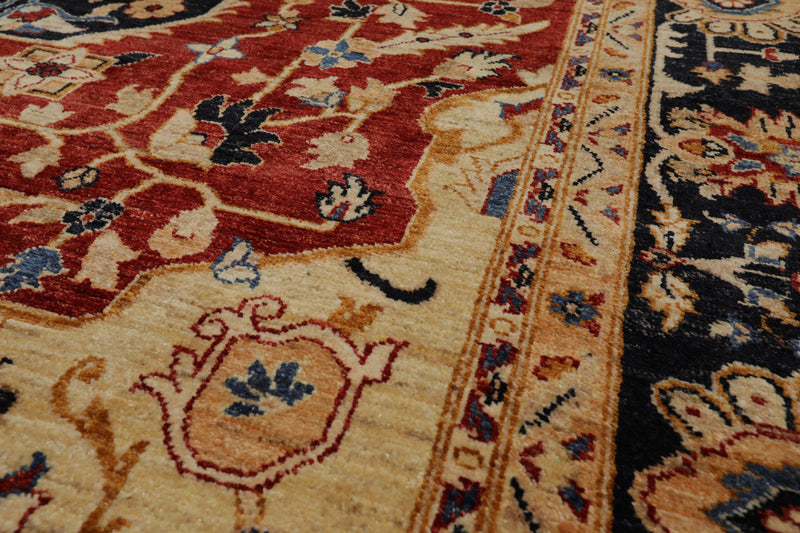 8'7"x11'3" Hand Knotted Wool Stone Wash Peshawar Vegetable Dyes Herizz Area Rug Burnt Orange