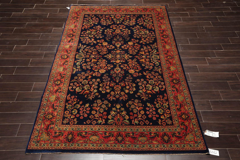 5'9" x 9'2" Hand Knotted 100% Wool Traditional Sarouk Oriental Area Rug Navy