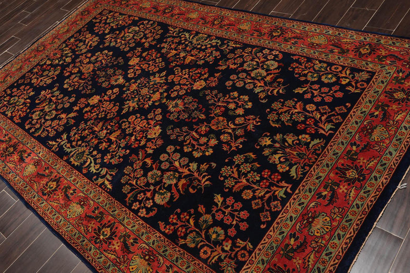 5'9" x 9'2" Hand Knotted 100% Wool Traditional Sarouk Oriental Area Rug Navy