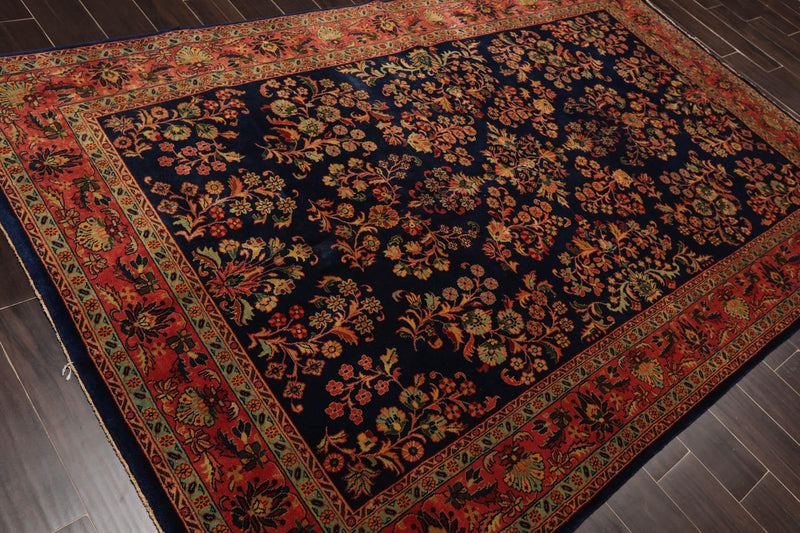 5'9" x 9'2" Hand Knotted 100% Wool Traditional Sarouk Oriental Area Rug Navy