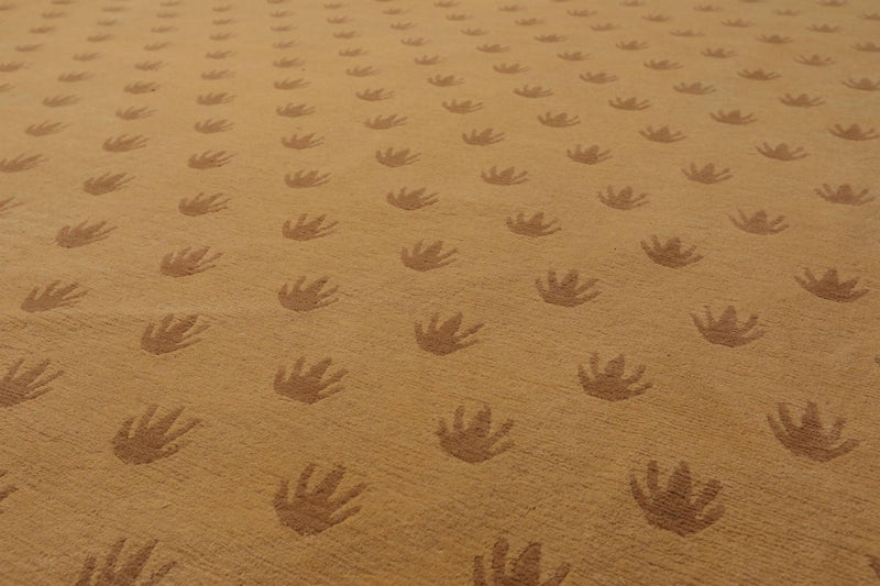 9' x 11'8" Premium Hand Knotted Tibetan Wool Frog Foot Area Rug Caramel