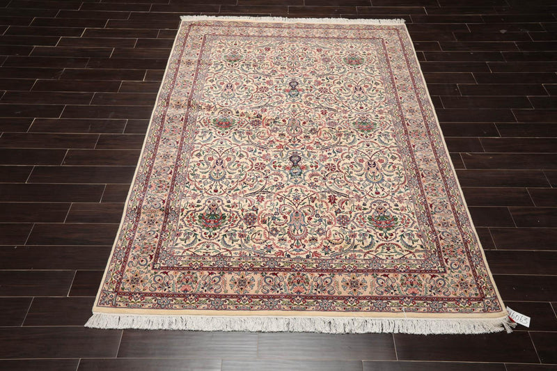 6'3" x 9'1" Hand Knotted 100% Wool Nain 16/18 Pak Persian 300 KPSI Area Rug Cream