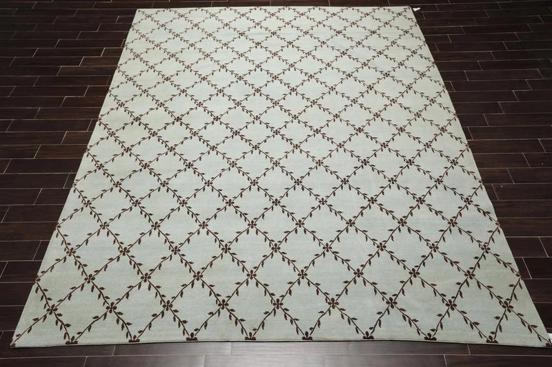 9' x 11'10'' Hand Knotted Tibetan 100% Wool Trellis Oriental Area Rug Sea Foam