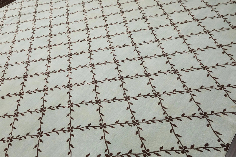 9' x 11'10'' Hand Knotted Tibetan 100% Wool Trellis Oriental Area Rug Sea Foam