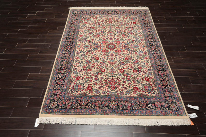 6'1" x 9'3" Hand Knotted 100% Wool Quum 16/18 Pak Persian 300 KPSI Area Rug Ivory