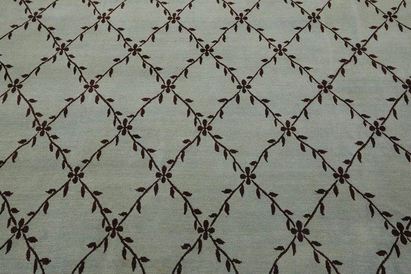 9' x 11'10'' Hand Knotted Tibetan 100% Wool Trellis Oriental Area Rug Sea Foam