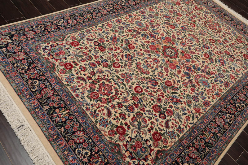 6'1" x 9'3" Hand Knotted 100% Wool Quum 16/18 Pak Persian 300 KPSI Area Rug Ivory