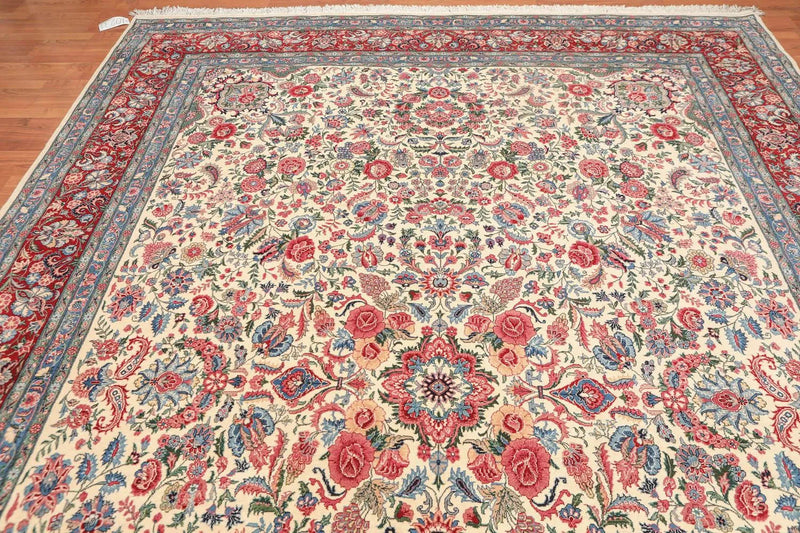9x12 Ivory Hand Knotted 300 KPSI Kum 100% Wool Traditional Oriental Area Rug