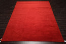 9'1" x 11'11" Hand Knotted Tibetan Wool Ribbed Designer Oriental Area Rug Red