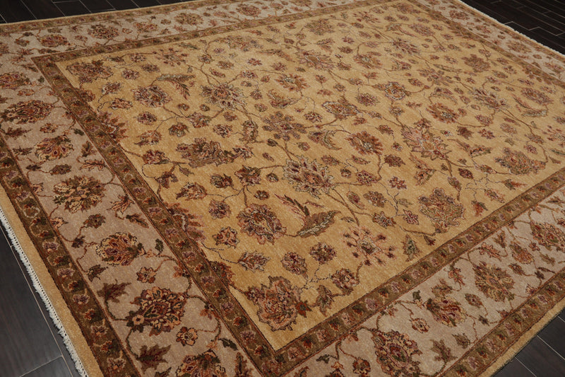 8'8" x 11'11" Hand Knotted Wool Agra Vegetable Dyes Oriental Area Rug Caramel