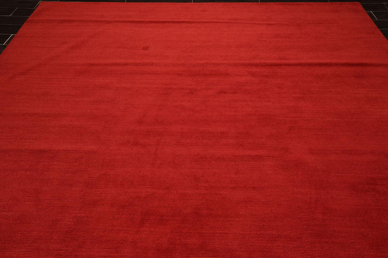9'1" x 11'11" Hand Knotted Tibetan Wool Ribbed Designer Oriental Area Rug Red