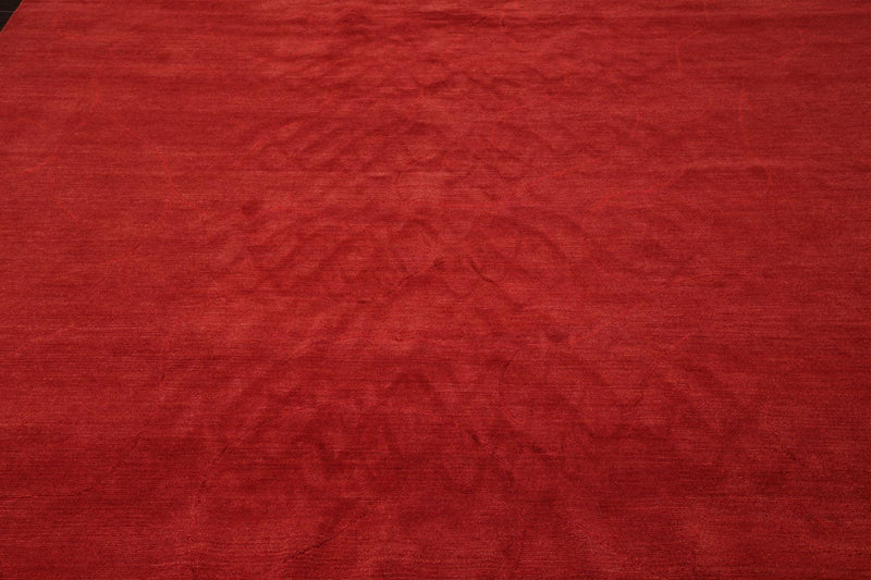 8'x9'10" Hand Knotted Tibetan Wool & Silk Designer Modern Oriental Area Rug Red