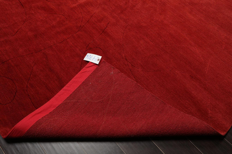8'x9'10" Hand Knotted Tibetan Wool & Silk Designer Modern Oriental Area Rug Red
