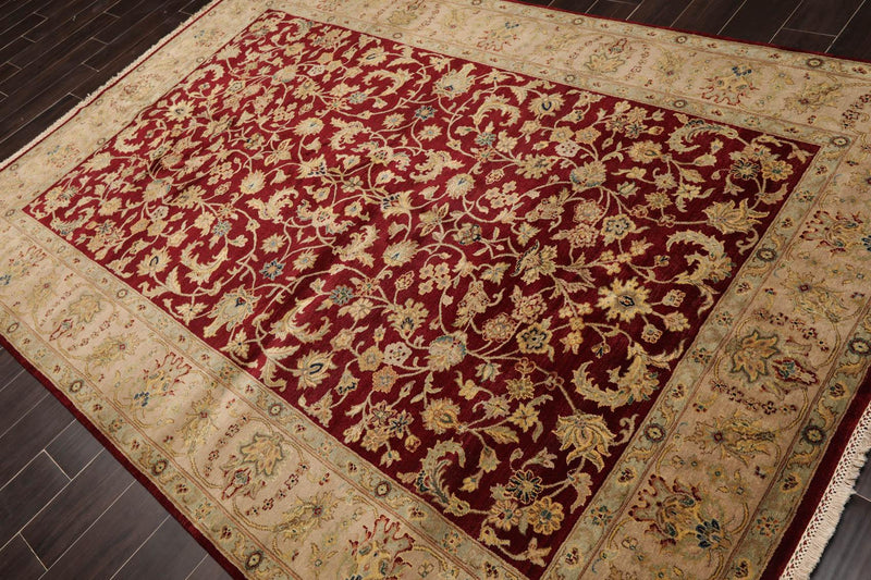 6'3" x 9'2" Hand Knotted 100% Wool Traditional Agra Oriental Area Rug Wine