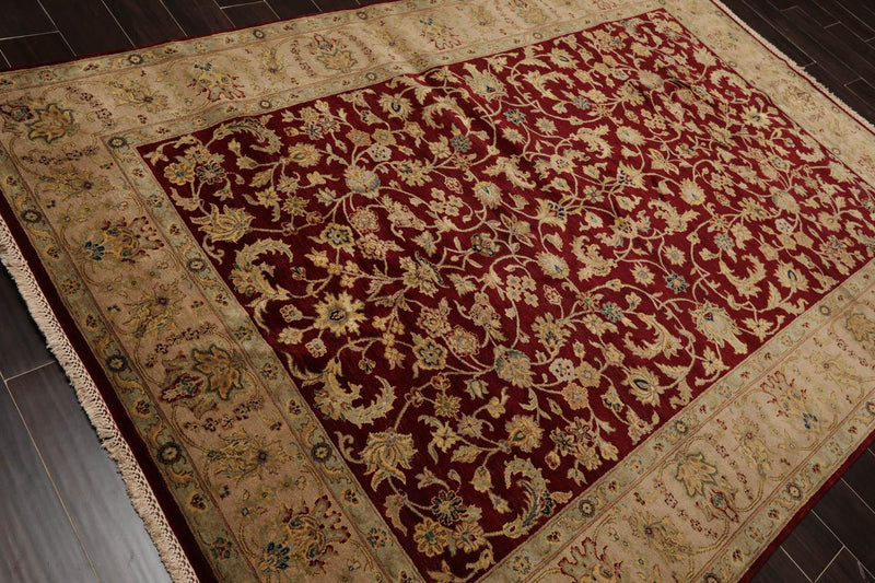 6'3" x 9'2" Hand Knotted 100% Wool Traditional Agra Oriental Area Rug Wine