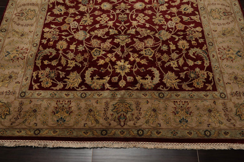 6'3" x 9'2" Hand Knotted 100% Wool Traditional Agra Oriental Area Rug Wine