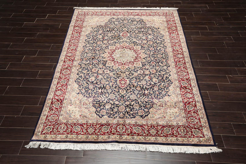 6'8" x 9'' Hand Knotted Wool Tabriz 16/18 Pak Persian 300 KPSI Area Rug Navy