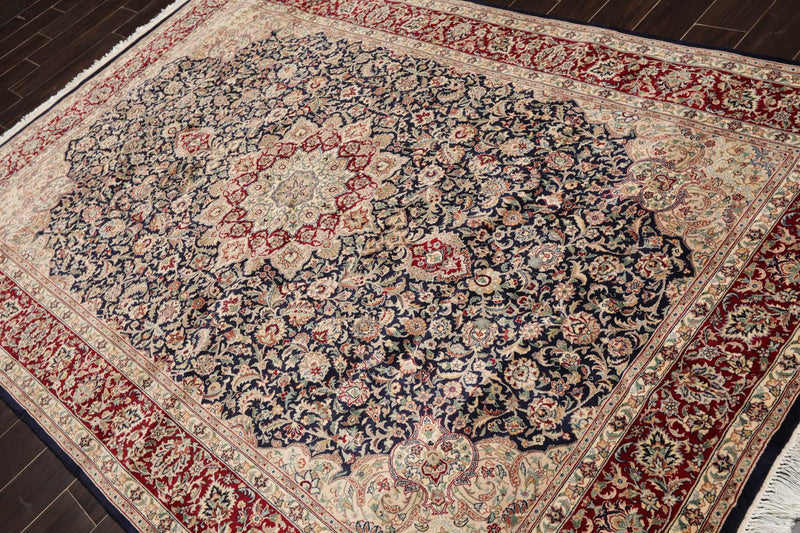 6'8" x 9'' Hand Knotted Wool Tabriz 16/18 Pak Persian 300 KPSI Area Rug Navy