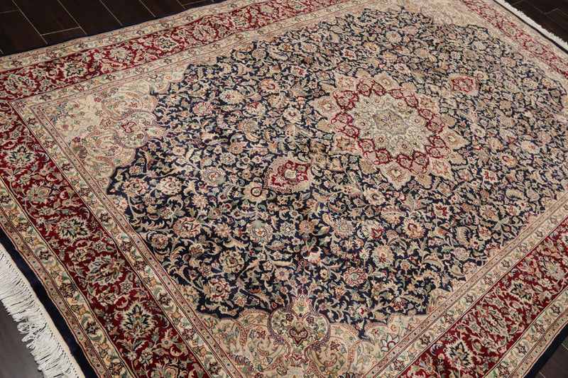 6'8" x 9'' Hand Knotted Wool Tabriz 16/18 Pak Persian 300 KPSI Area Rug Navy