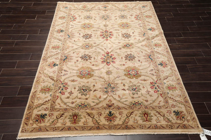 5'11" x 8'9" Hand Knotted 100% Wool Traditional Agra Oriental Area Rug Beige