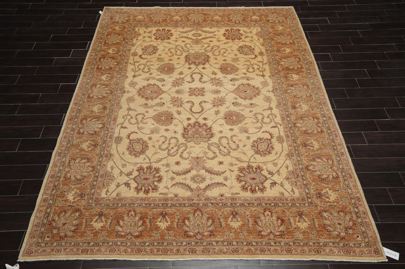 8'2" x 11'4" Hand Knotted Wool Stone Wash Peshawar Vegetable Dyes Area Rug Beige