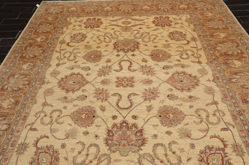 8'2" x 11'4" Hand Knotted Wool Stone Wash Peshawar Vegetable Dyes Area Rug Beige