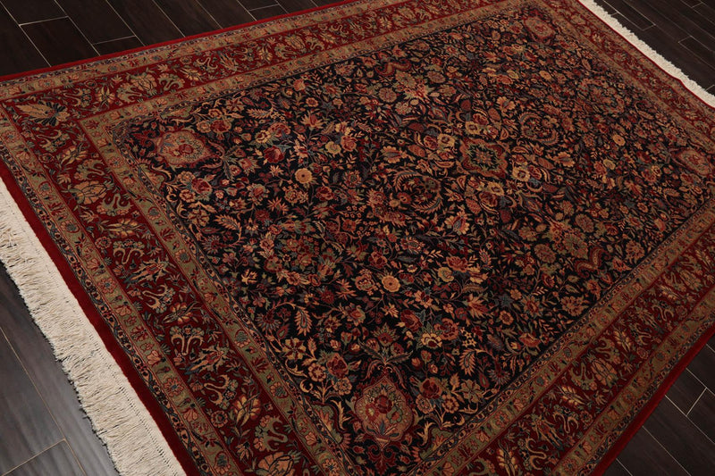 5'11" x 9' Hand Knotted Wool 300 KPSI Sarouk Oriental Area Rug Midnight Blue