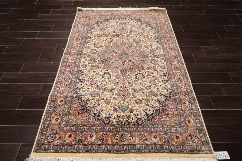 4'7" x 7'2" Hand Knotted Wool 16/18 PakPersian 300 KPSI Area Rug Ivory