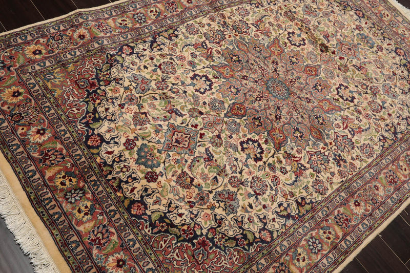 4'7" x 7'2" Hand Knotted Wool 16/18 PakPersian 300 KPSI Area Rug Ivory
