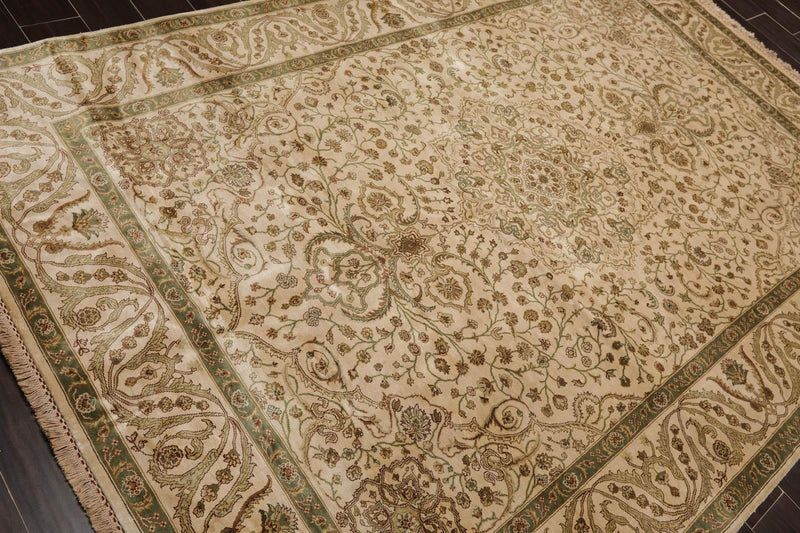 6'2" x 8'10" Hand Knotted 100% Silk Traditional 250 KPSI Oriental Area Rug Beige