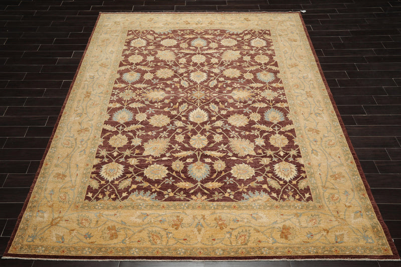 9'1"x 11'11" Hand Knotted Wool Stone Wash Peshawar Vegetable Dyes Area Rug Brown