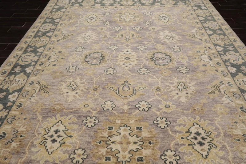 9'x12' Hand Knotted Oushak 100% Wool Transitional Oriental Area Rug Gray, Moss Color