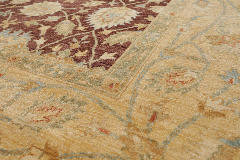 9'1"x 11'11" Hand Knotted Wool Stone Wash Peshawar Vegetable Dyes Area Rug Brown