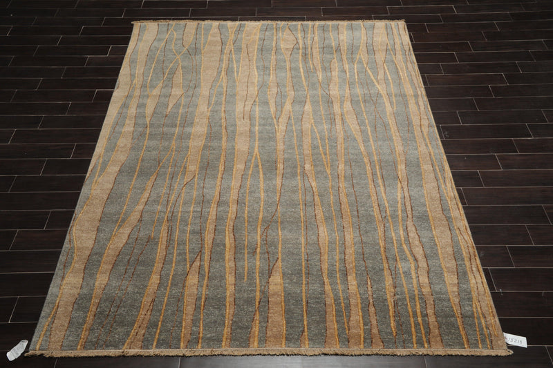 7'9"x9'9" Hand Knotted Wool Stone Wash Peshawar Vegetable Dye Area Rug Gray Blue