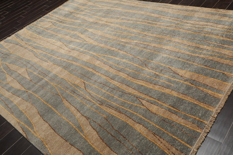 7'9"x9'9" Hand Knotted Wool Stone Wash Peshawar Vegetable Dye Area Rug Gray Blue