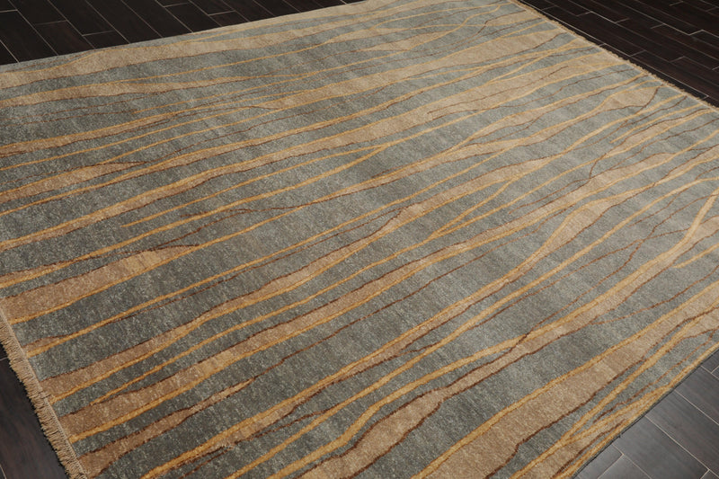 7'9"x9'9" Hand Knotted Wool Stone Wash Peshawar Vegetable Dye Area Rug Gray Blue