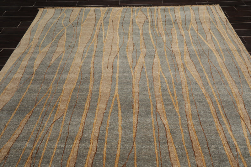 7'9"x9'9" Hand Knotted Wool Stone Wash Peshawar Vegetable Dye Area Rug Gray Blue