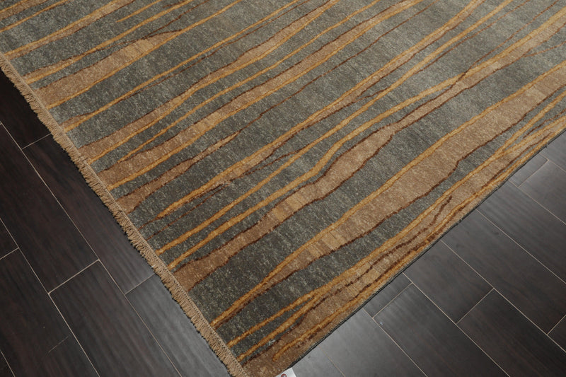 7'9"x9'9" Hand Knotted Wool Stone Wash Peshawar Vegetable Dye Area Rug Gray Blue