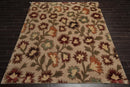 7'11"x9'9" Hand Knotted Floral Wool & Silk Tibetan Oriental Area Rug Beige