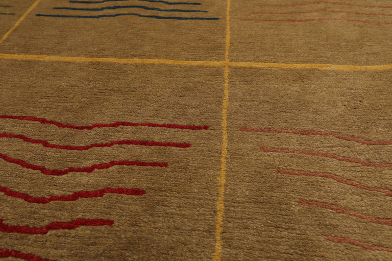 7'11" x 9'10" Hand Knotted Wool Geometric Tibetan Oriental Area Rug Brown Modern