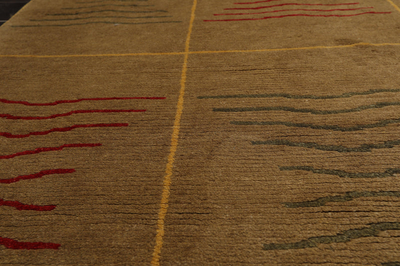 7'11" x 9'10" Hand Knotted Wool Geometric Tibetan Oriental Area Rug Brown Modern