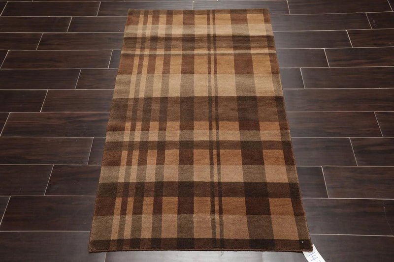 2'11'' x 4'10'' Hand Knotted Tibetan Wool Graphic Modern Oriental Area Rug Brown