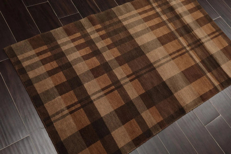 2'11'' x 4'10'' Hand Knotted Tibetan Wool Graphic Modern Oriental Area Rug Brown