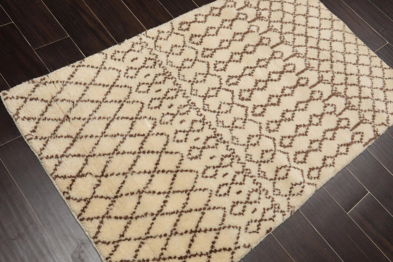 3' x 5' Handmade Shag 100% Wool Boho Modern Oriental Area Rug Ivory/ Brown