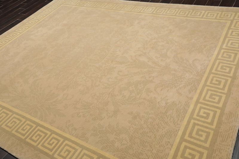 8' x 9'9" Hand Knotted Damask Greek Key Tibetan Area Rug Beige